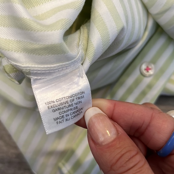 PINK TARTAN Herringbone Stripe Shirt (in Green/White- Size 4) - Picture 5 of 6